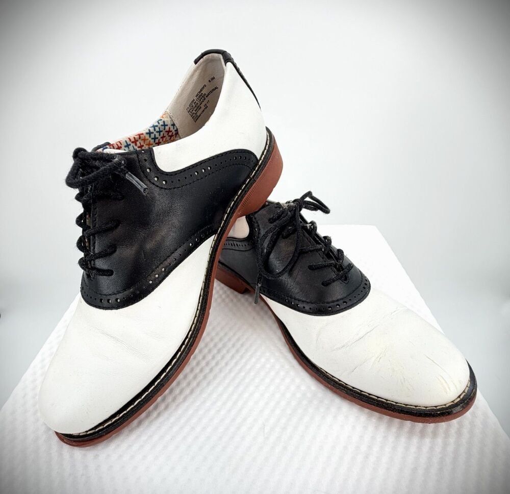 G.H. Bass Womens 6.5 M Black White Leather Saddle Oxford Shoes Retro Preppy